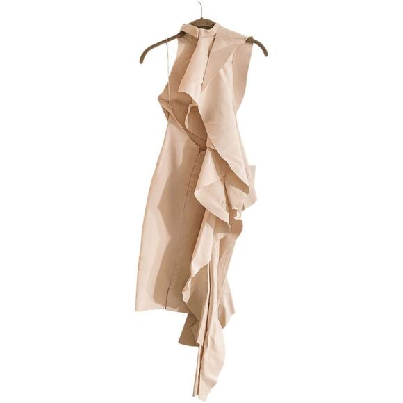 Solace London Amelle High Neck Asymmetric Ruffled Drape Across Sleeveless White - Picture 6 of 9